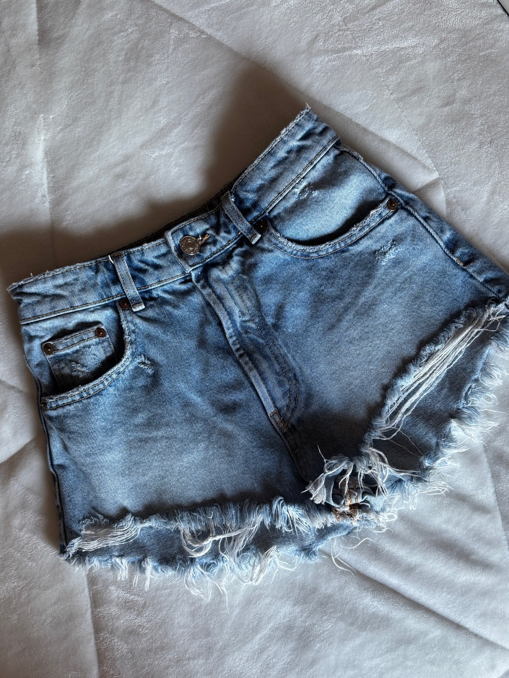 Zara Ripped High Waisted Denim Shorts